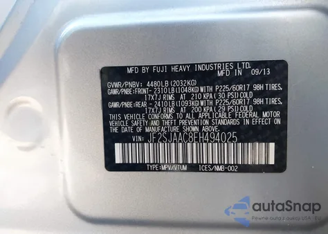 2014 Subaru Forester 2.5I из США, поврежденный, VIN JF2SJAAC8EH494025